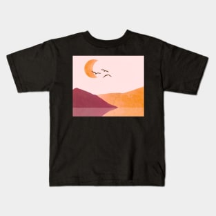 Modern minimalistic landscape with birds Kids T-Shirt